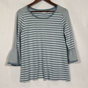 J. Jill Light Blue/White Striped 3/4 Sleeve Blouse